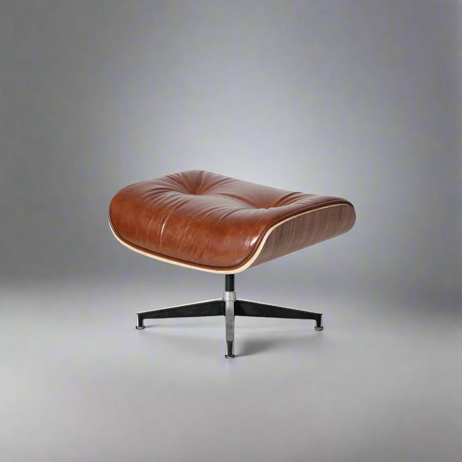 Charles Eames Style XL Version Lounge Chair & Ottoman – Walnut Wood, Waxed Vintage Tan