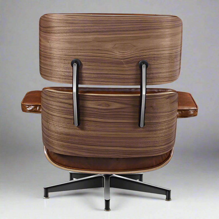 Charles Eames Style XL Version Lounge Chair & Ottoman – Walnut Wood, Waxed Vintage Tan