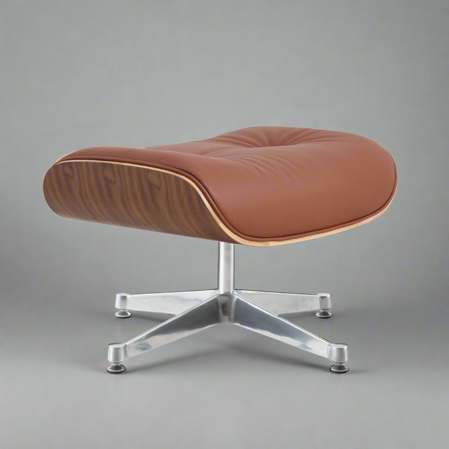 Eames Inspired Mid-Century Lounge Chair & Ottoman - Walnut Wood & White