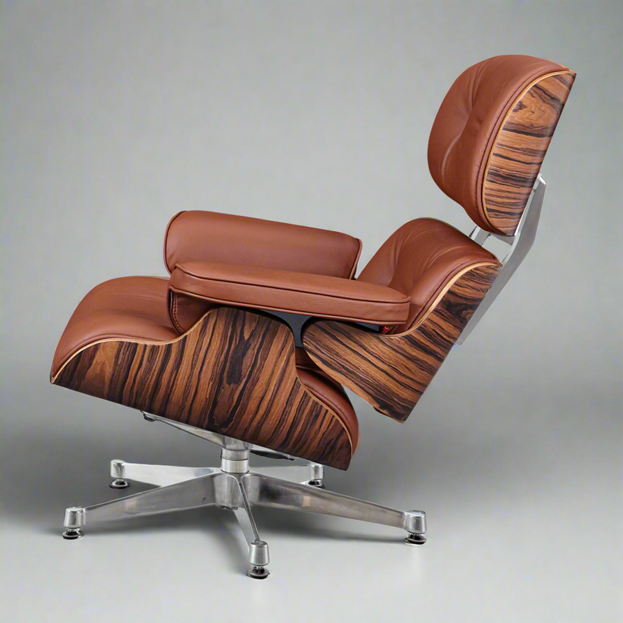 Eames Inspired Mid-Century Iconic Lounge Chair & Ottoman in Rose Wood and Black