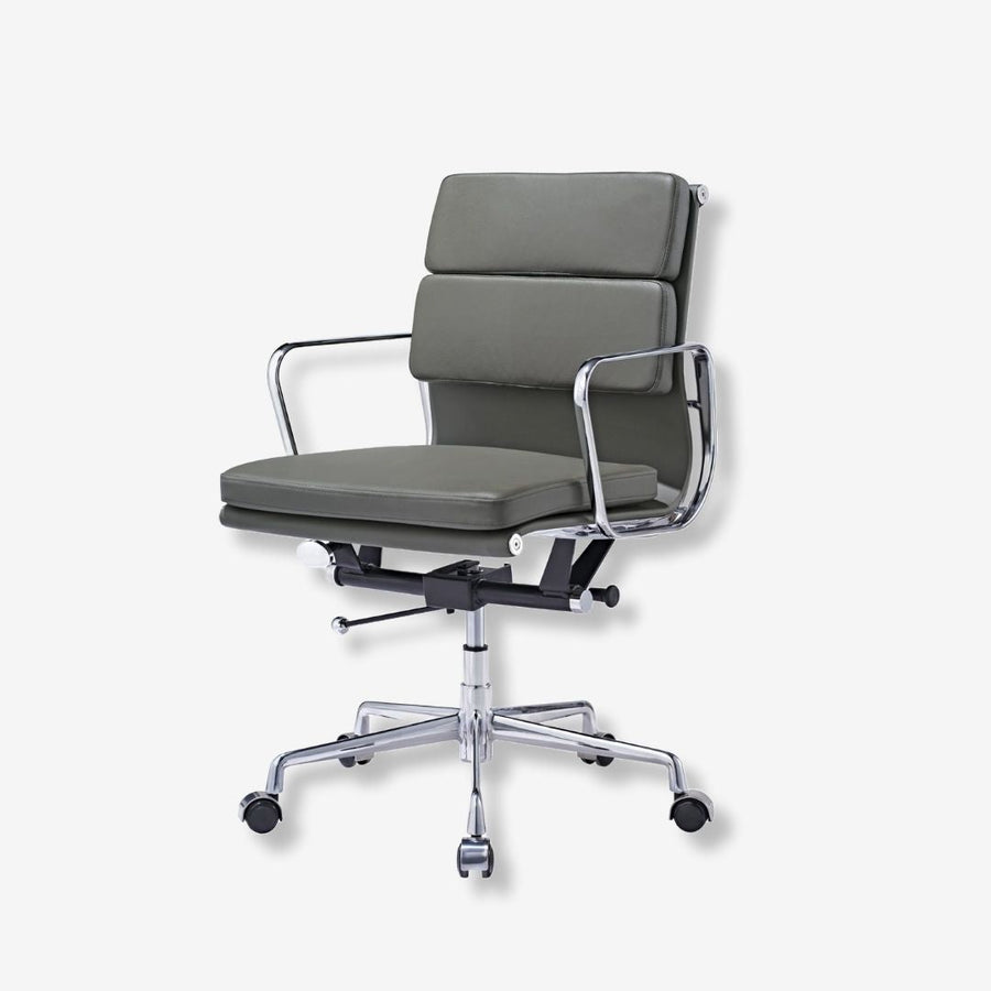 Eames Stylish Soft Pad Office Chair EA 217 - Low Back Elegant Dark Grey Leather