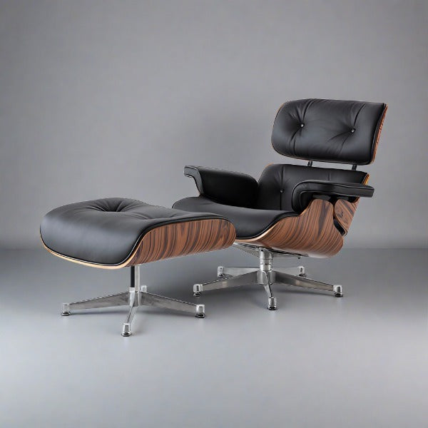 Eames Inspired Iconic Style Lounge Chair & Ottoman in Rose Wood Chocolate Brown