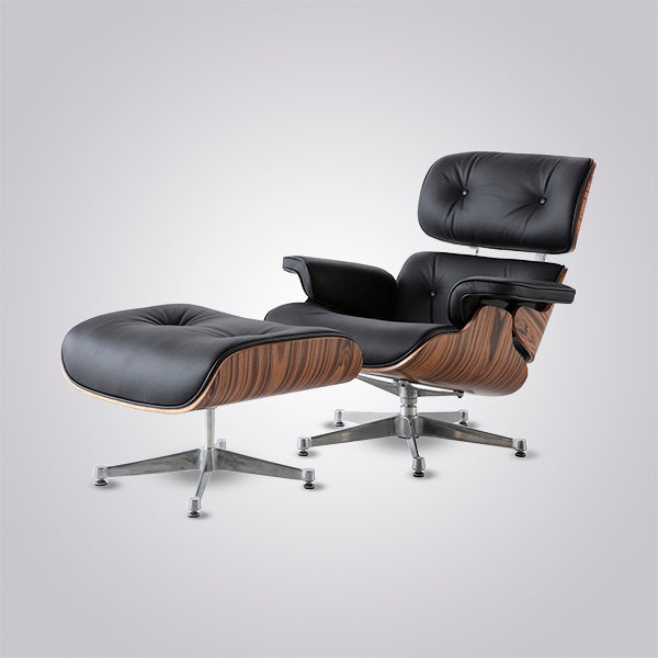 Charles Eames Inspired Iconic Style Lounge Chair & Ottoman - Rose Wood & White