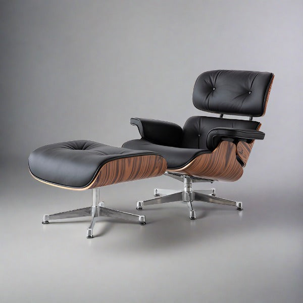 Charles Eames Inspired Iconic Style Lounge Chair & Ottoman - Rosewood & Tan brown