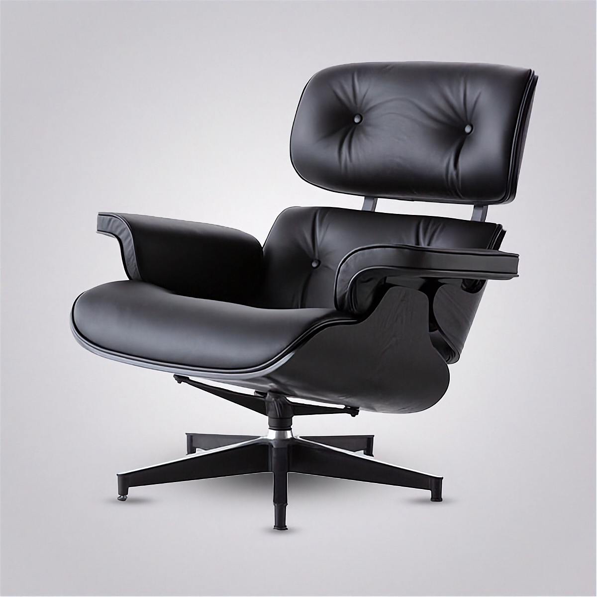 Charles Eames Inspired Iconic Style Lounge Chair & Ottoman - All Black & Ebony Ash Wood