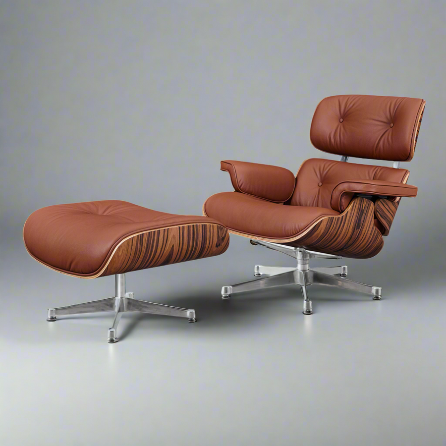 Eames Inspired Iconic Style Lounge Chair & Ottoman in Rose Wood Chocolate Brown