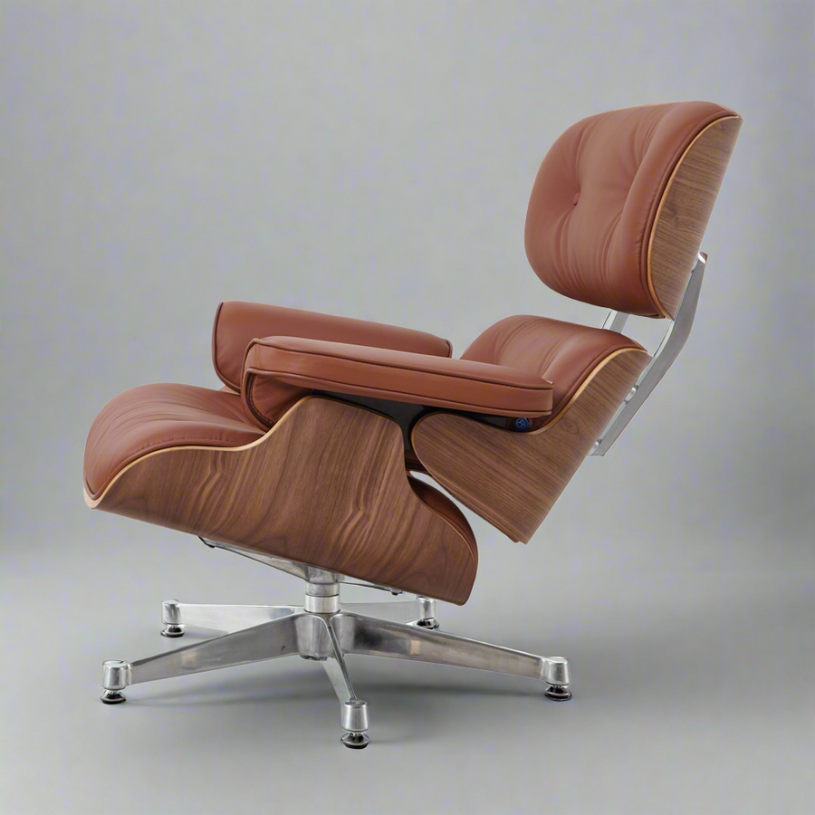 Eames Inspired Mid-Century Lounge Chair & Ottoman – Walnut Wood & Tan Brown | Luxe Furnishes