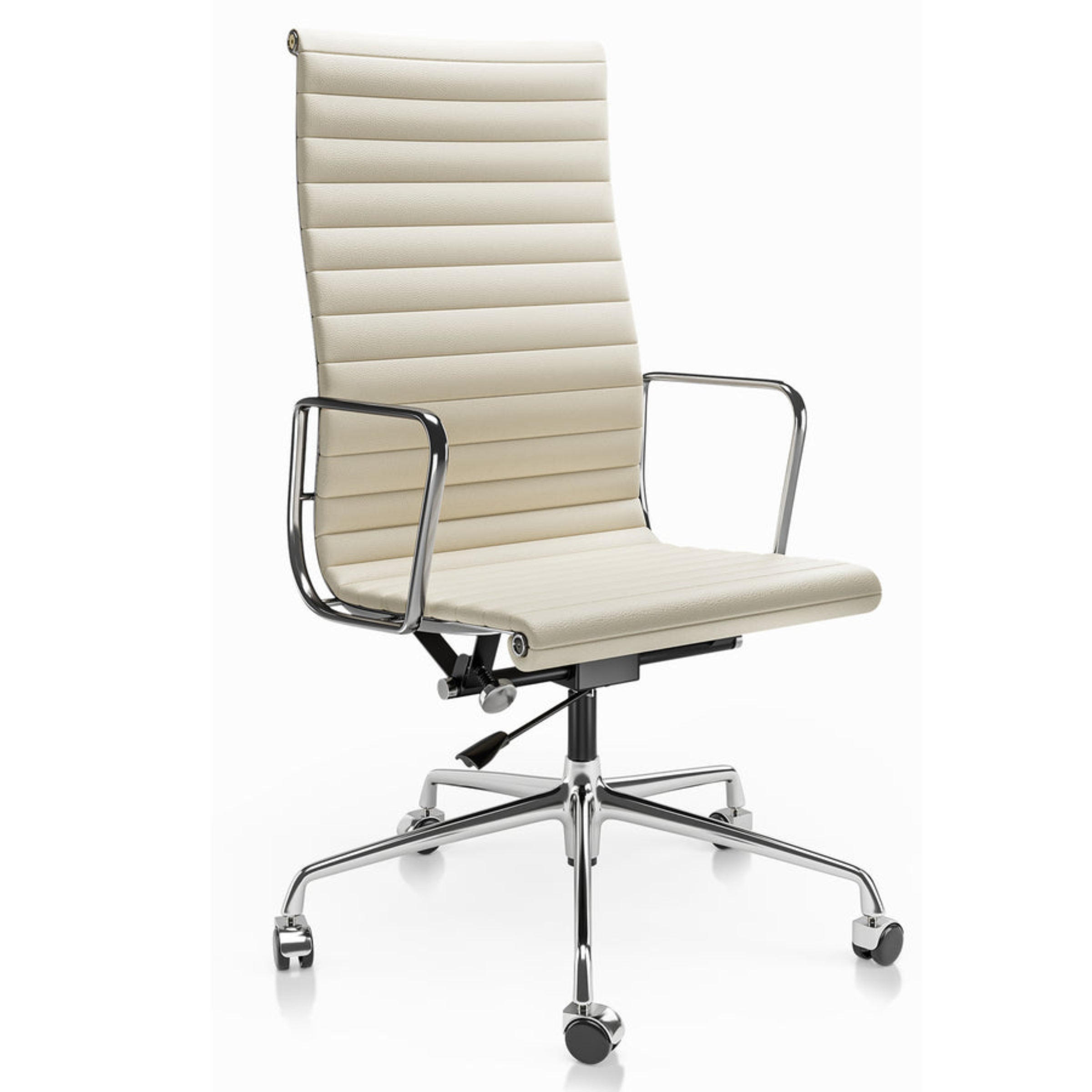Beige office chair with chrome frame on a white background