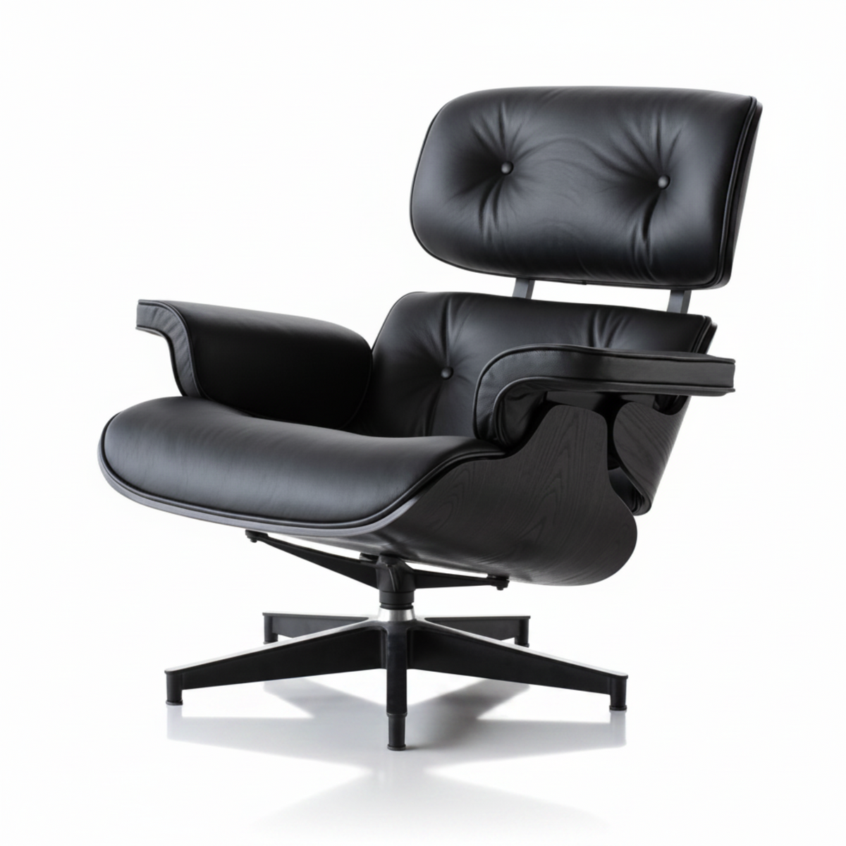 All black Eames inspired lounge chair reclining profile