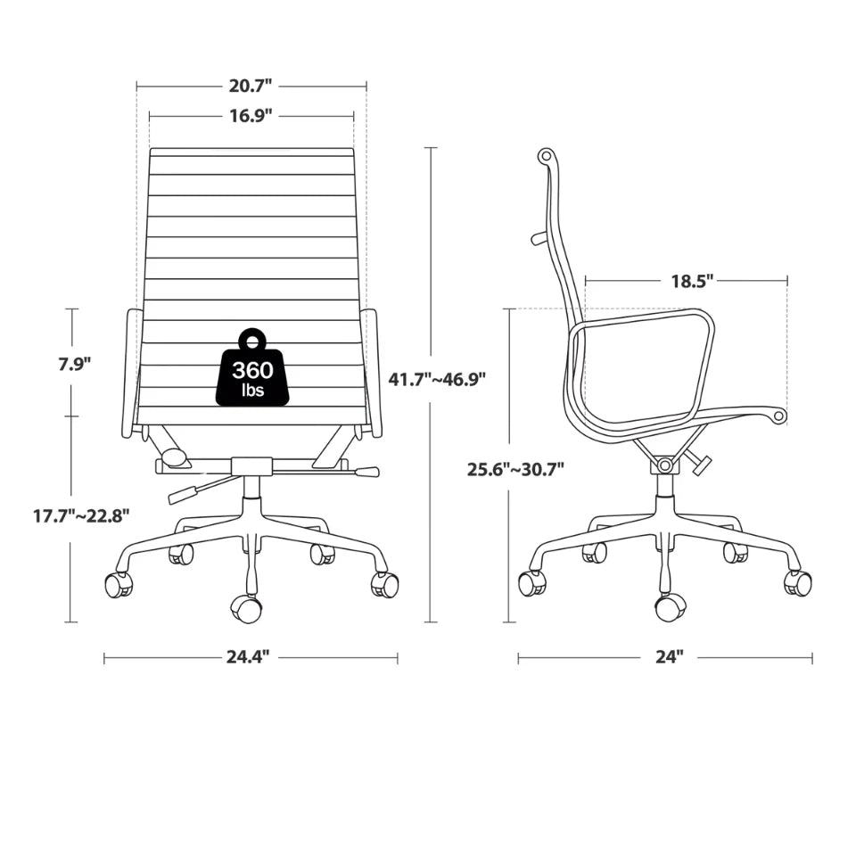 Eames Elegant Thin Pad Bürostuhl EA 119 - Gerissene hohe Rückenlehne, schwarzes Leder