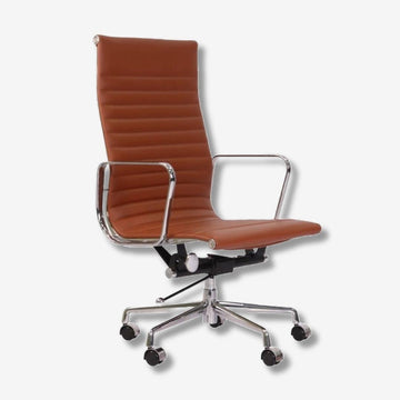 Eames Elegant Thin Pad Office Chair EA 119 - Ripped High Back, Tan Brown Leather