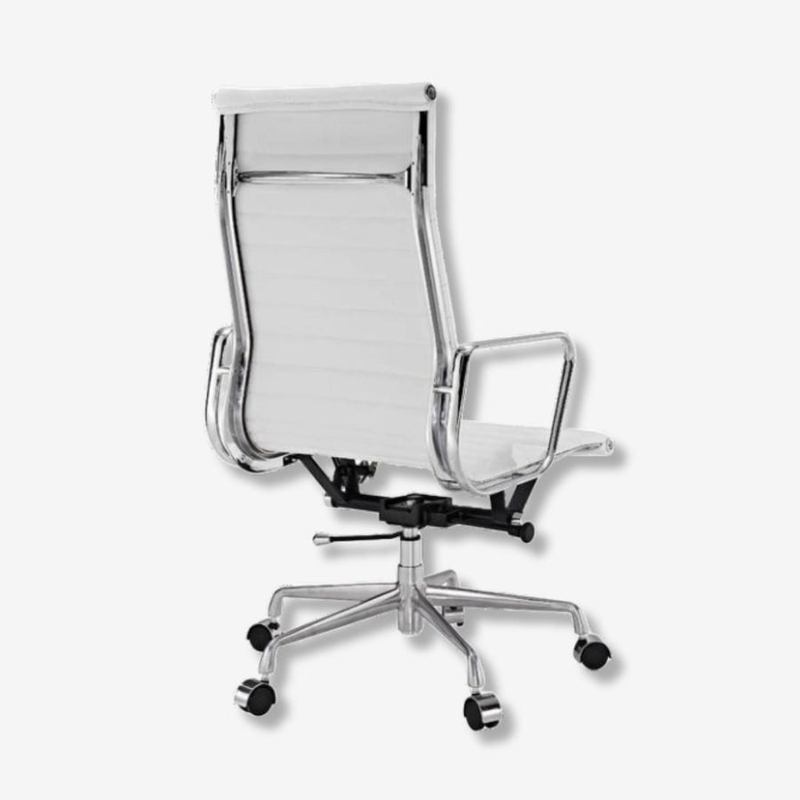 Eames Elegant Thin Pad Office Chair EA 119 - Ripped High Back, Ivory White Leather