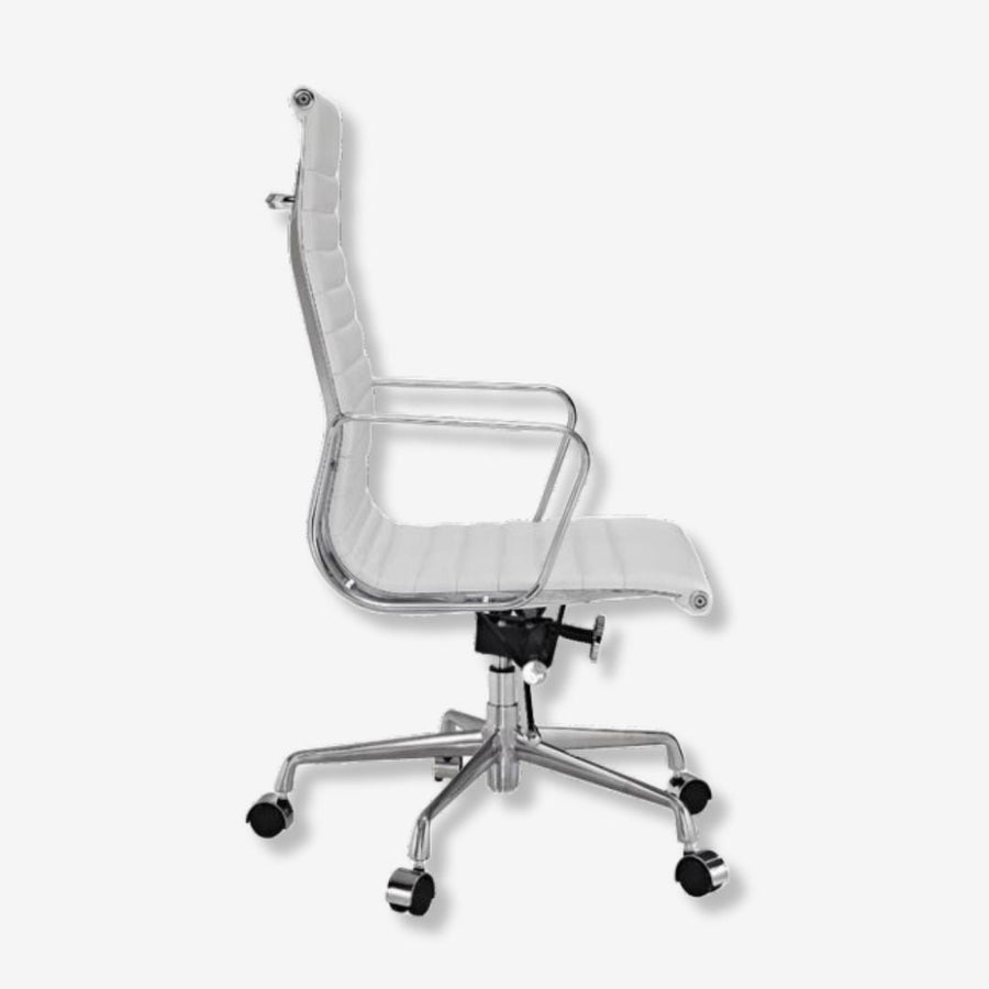 Eames Elegant Thin Pad Office Chair EA 119 - Ripped High Back, White Leather