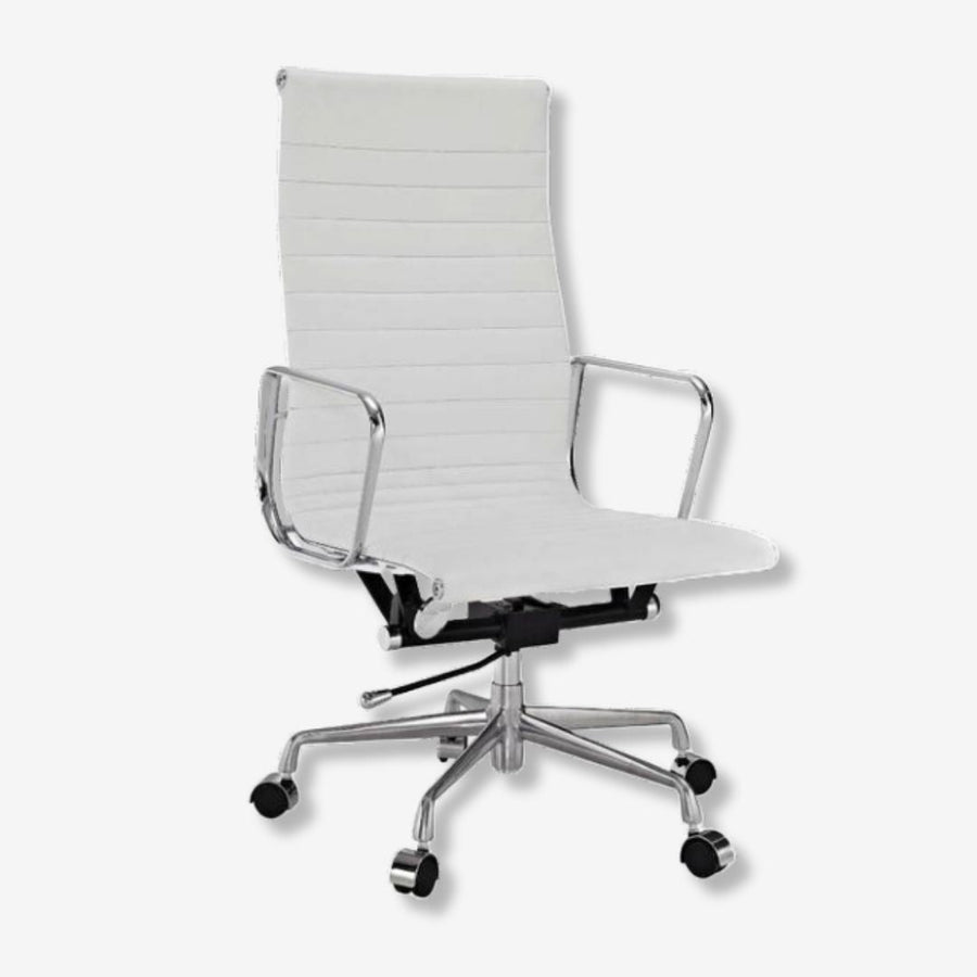 Eames Elegant Thin Pad Office Chair EA 119 - Ripped High Back, Ivory White Leather