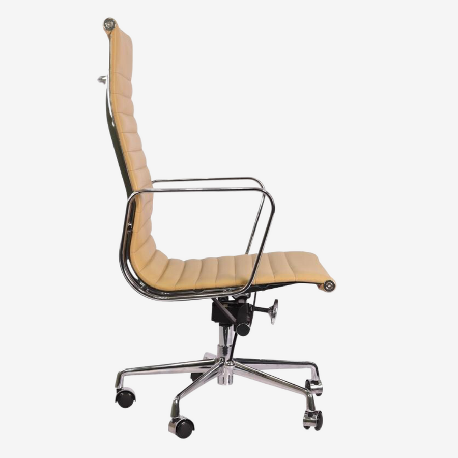 Eames Elegant Thin Pad Office Chair EA 119 - Ripped High Back, Ivory White Leather