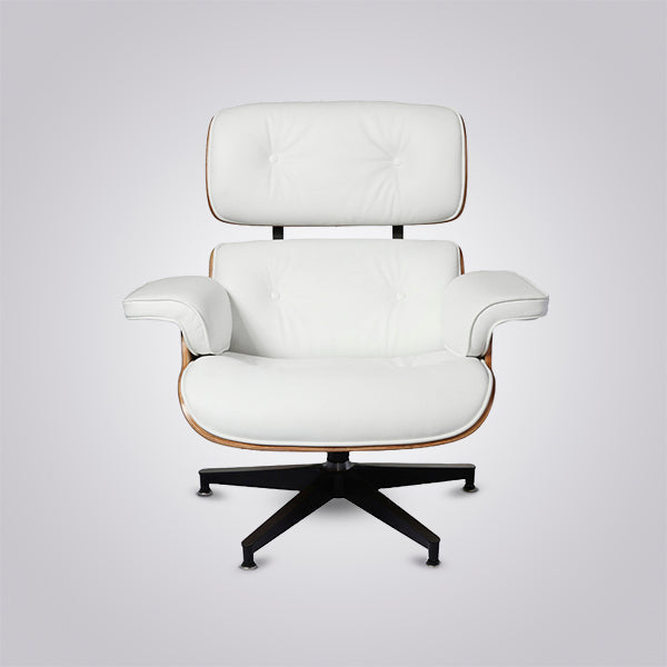 Charles Eames Inspired Iconic Style Lounge Chair & Ottoman - Rose Wood & White