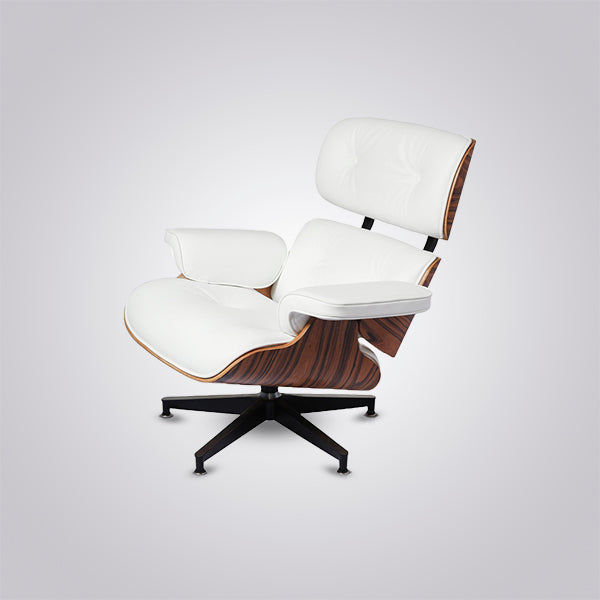 Charles Eames Inspired Iconic Style Lounge Chair & Ottoman - Rose Wood & White