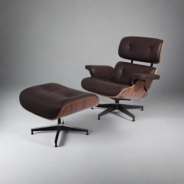 Charles Eames Inspired Iconic Style Lounge Chair & Ottoman - Rosewood & Tan brown