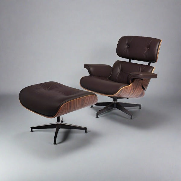 Eames Inspired Iconic Style Lounge Chair & Ottoman in Rose Wood Chocolate Brown