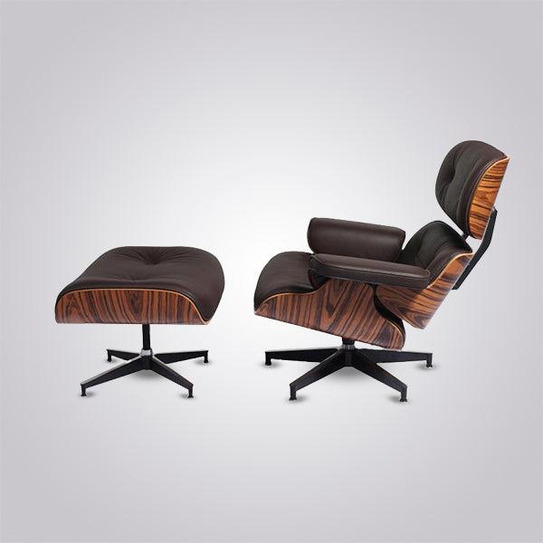 Charles Eames Inspired Iconic Style Lounge Chair & Ottoman - Rosewood & Tan brown