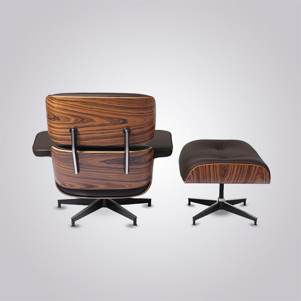 Eames Inspired Mid-Century Iconic Lounge Chair & Ottoman in Rose Wood and Black