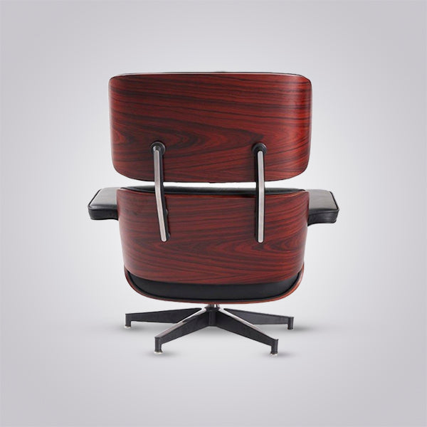 Eames Inspired Lounge Chair & Ottoman in Dark Rose Wood & Black Leather