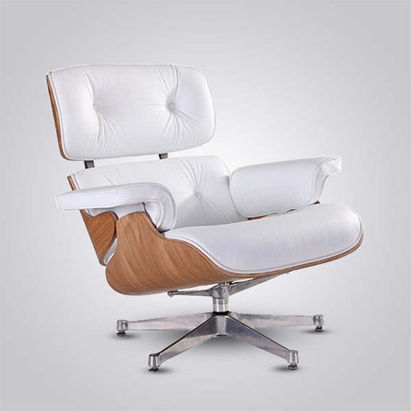 Eames Inspired Mid-Century Iconic Lounge Chair & Ottoman in Ash Wood and White