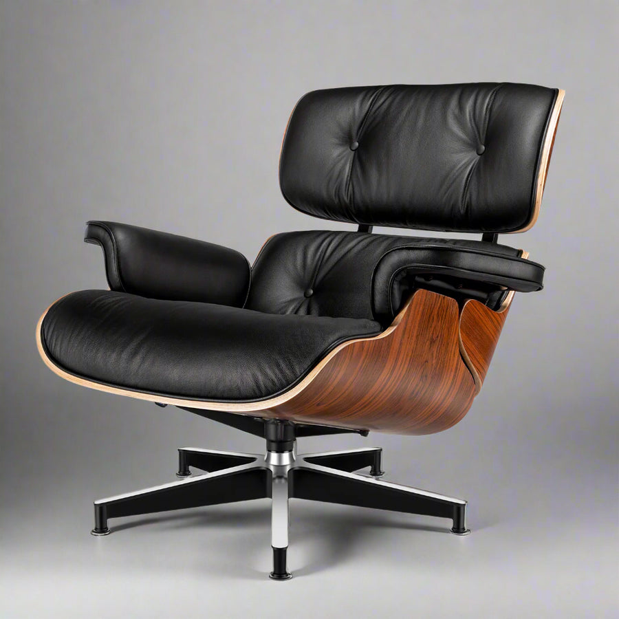 Charles Eames Style XL Version Lounge Chair & Ottoman – Rosewood, Black & White