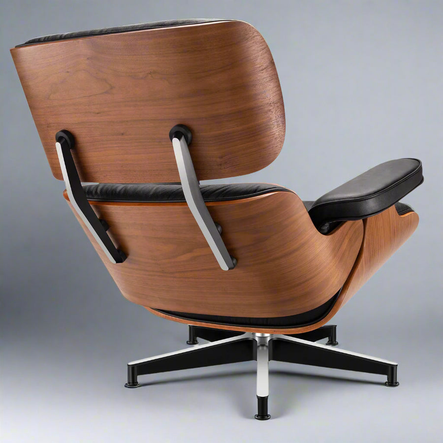 Charles Eames Style XL Version Lounge Chair & Ottoman - Walnut wood Black & White