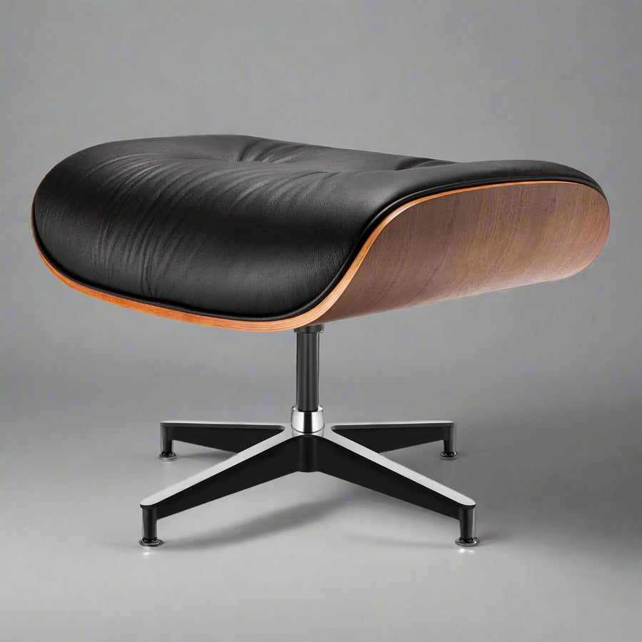 Charles Eames Style XL Version Lounge Chair & Ottoman - Walnut wood Black & White