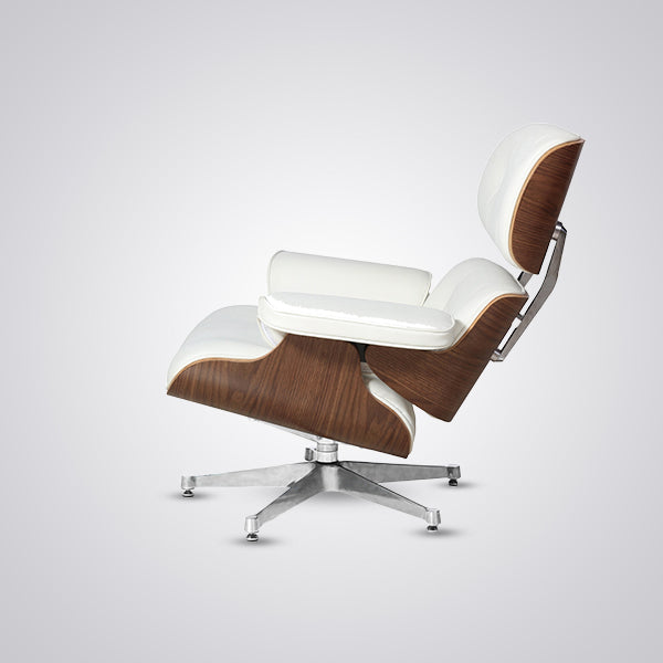 Eames Inspired Mid-Century Lounge Chair & Ottoman - Walnut Wood & White