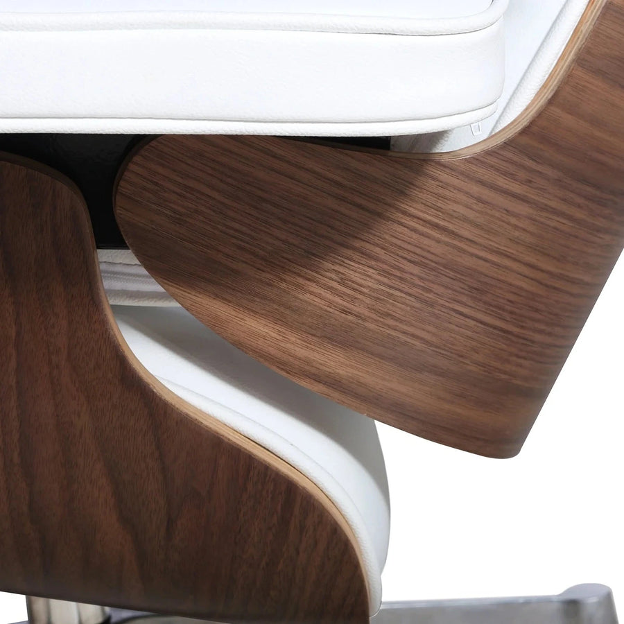 Eames Inspired Mid-Century Lounge Chair & Ottoman - Walnut Wood & White