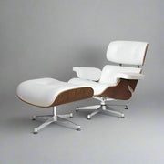 Eames Inspired Mid-Century Lounge Chair & Ottoman in Walnut Wood and Brown