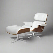 Eames Inspired Mid-Century Lounge Chair & Ottoman – Walnut Wood & Tan Brown | Luxe Furnishes