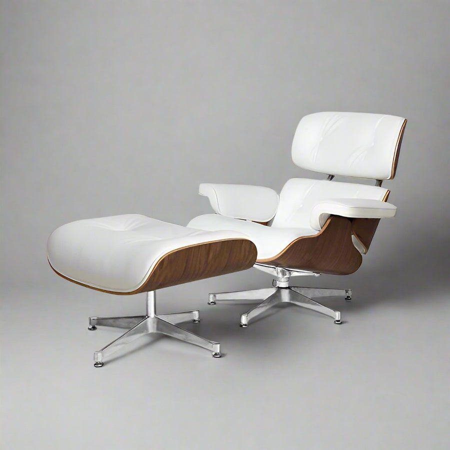 Eames Inspired Mid-Century Lounge Chair & Ottoman – Walnut Wood & Tan Brown | Luxe Furnishes