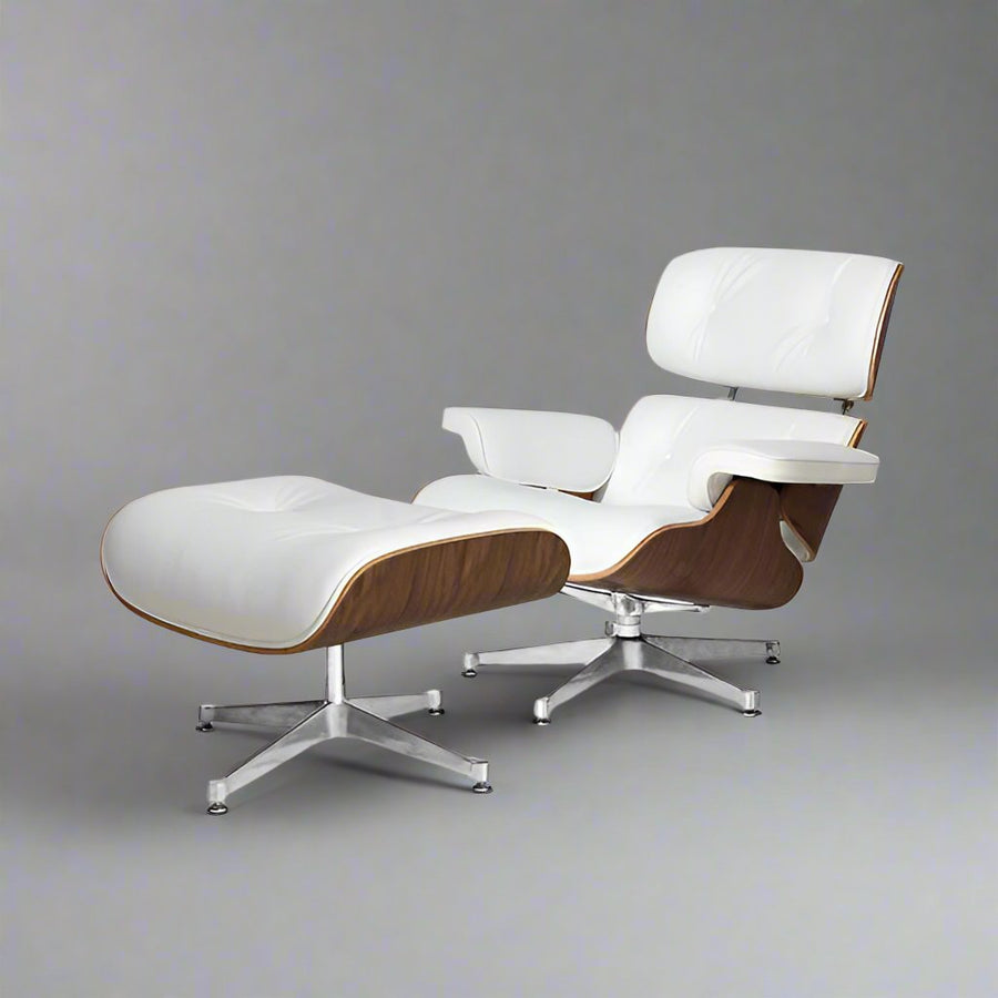 Eames Inspired Mid-Century Lounge Chair & Ottoman - Walnut Wood & Chocolate Brown