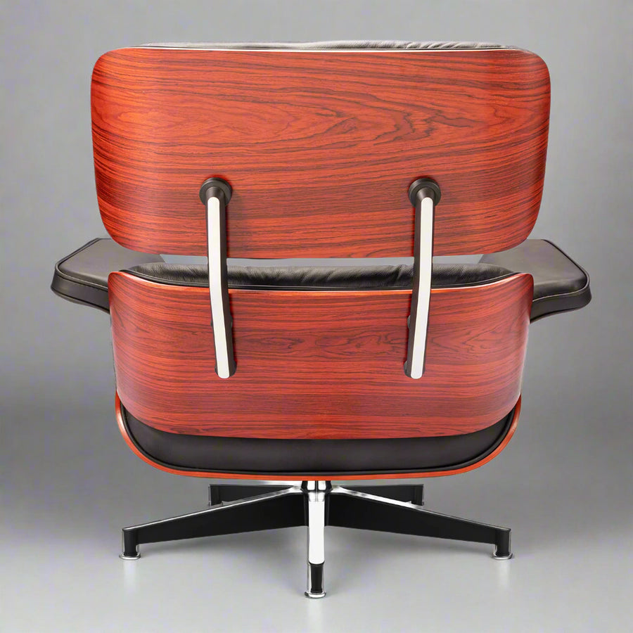 Eames Inspired Lounge Chair & Ottoman in Dark Rose Wood & Black Leather
