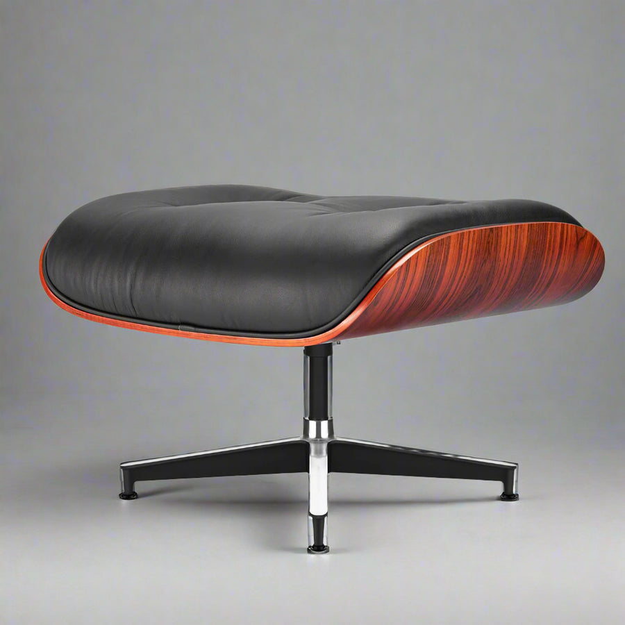 Eames Inspired Lounge Chair & Ottoman in Dark Rose Wood & Black Leather
