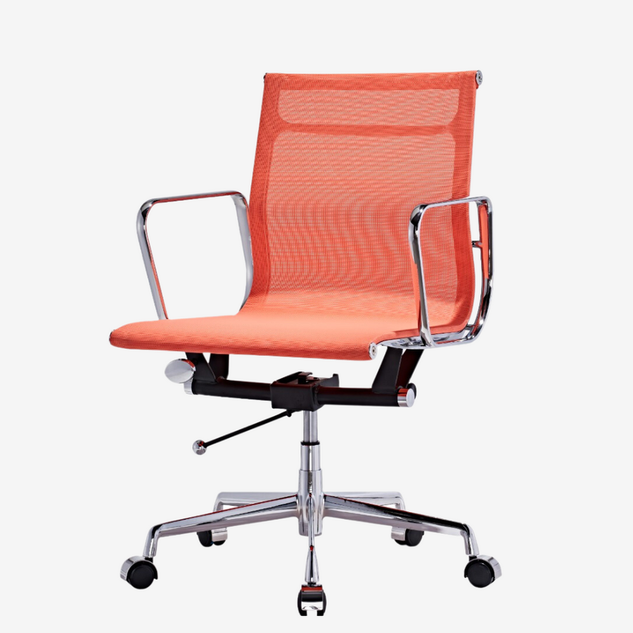 Modern Eames Meshed Office Chair EA 117 - Sleek Low Back Seating, Orange