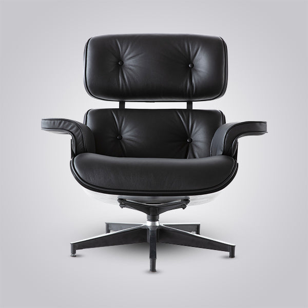 Charles Eames Inspired Iconic Style Lounge Chair & Ottoman - All Black & Ebony Ash Wood
