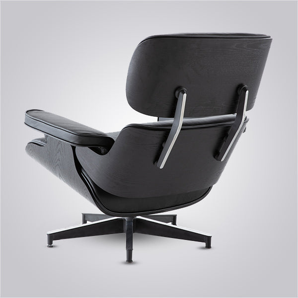 Charles Eames Inspired Iconic Style Lounge Chair & Ottoman - All Black & Ebony Ash Wood