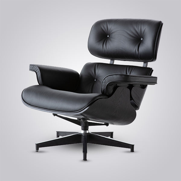 Charles Eames Inspired Iconic Style Lounge Chair & Ottoman - All Black & Ebony Ash Wood