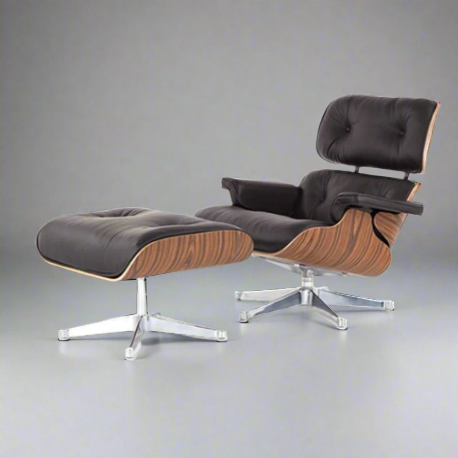 Charles Eames Inspired Iconic Style Lounge Chair & Ottoman - Rose Wood & White