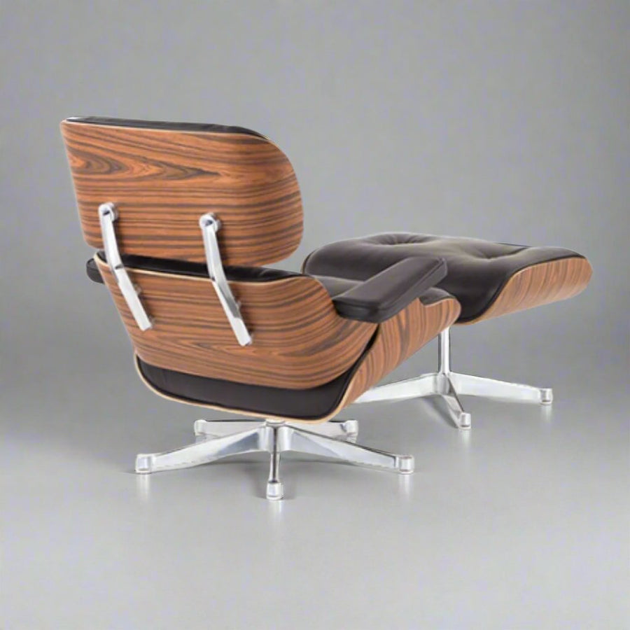 Charles Eames Inspired Iconic Style Lounge Chair & Ottoman - Rosewood & Tan brown