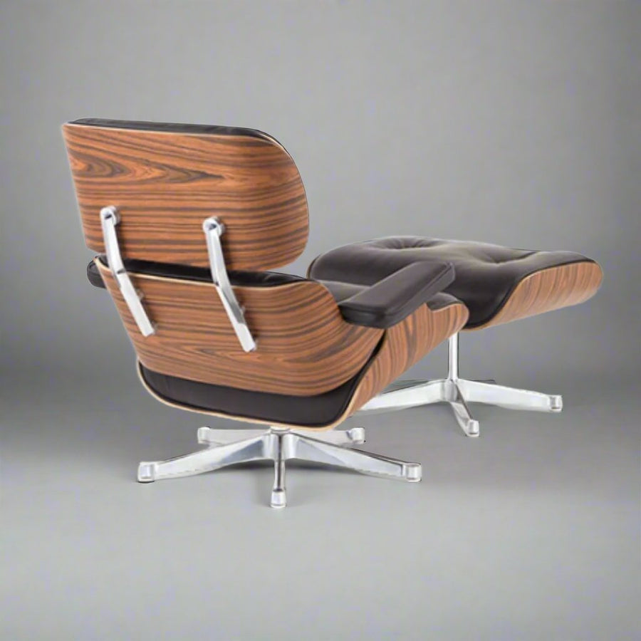 Eames Inspired Mid-Century Iconic Lounge Chair & Ottoman in Rose Wood and Black