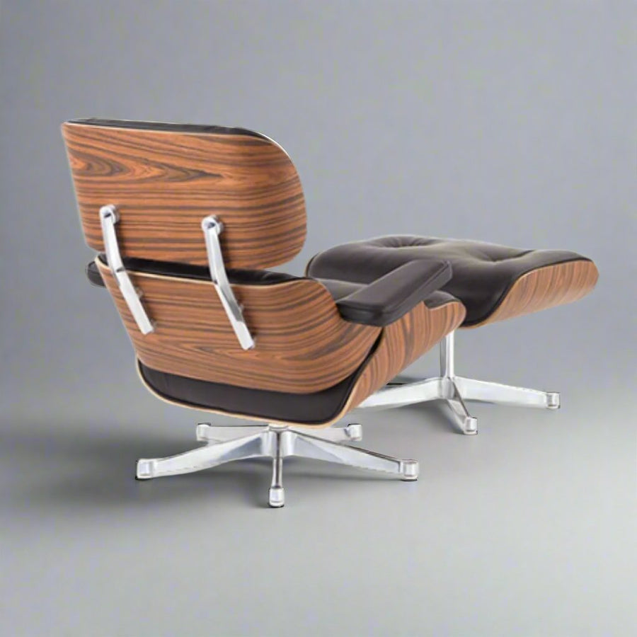 Charles Eames Inspired Iconic Style Lounge Chair & Ottoman - Rose Wood & White