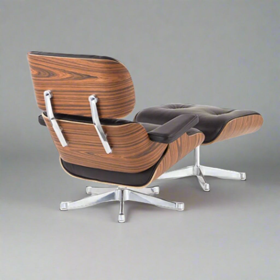 Eames Inspired Iconic Style Lounge Chair & Ottoman in Rose Wood Chocolate Brown