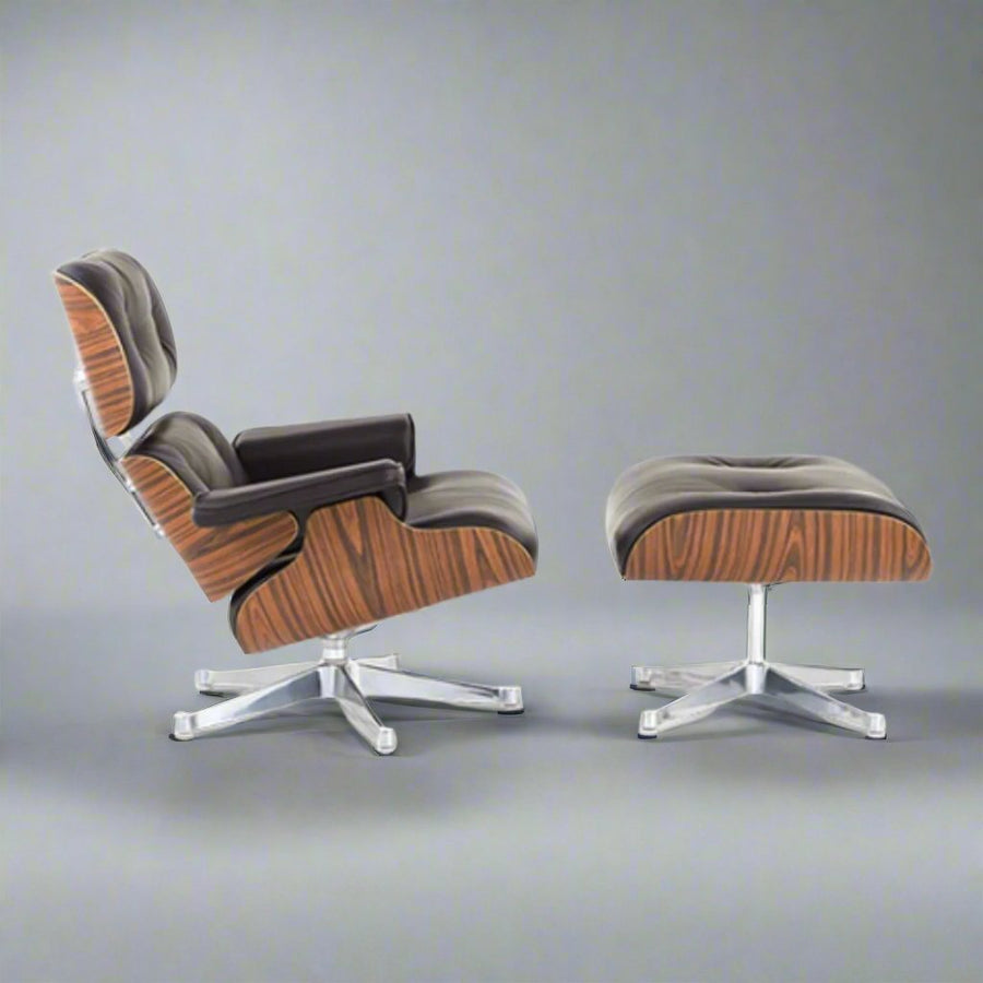 Charles Eames Inspired Iconic Style Lounge Chair & Ottoman - Rose Wood & White