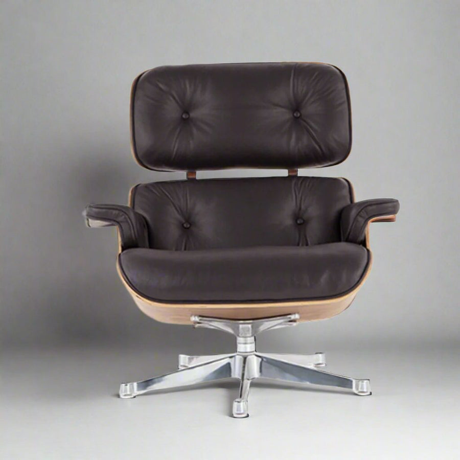 Eames Inspired Mid-Century Iconic Lounge Chair & Ottoman in Rose Wood and Black