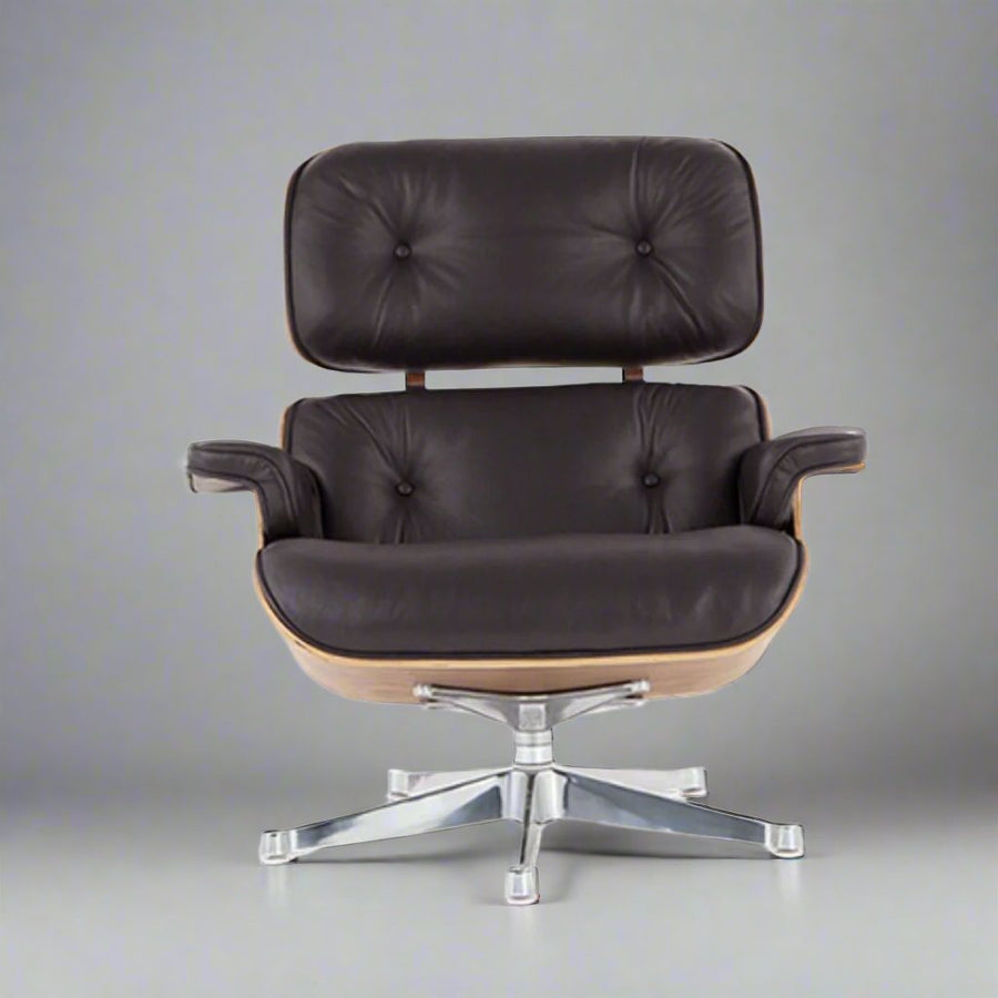 Charles Eames Inspired Iconic Style Lounge Chair & Ottoman - Rose Wood & White